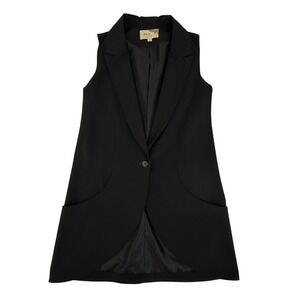 Elizabeth and James Vest Women 4 Black Sleeveless Longline Notched Lapel Pockets